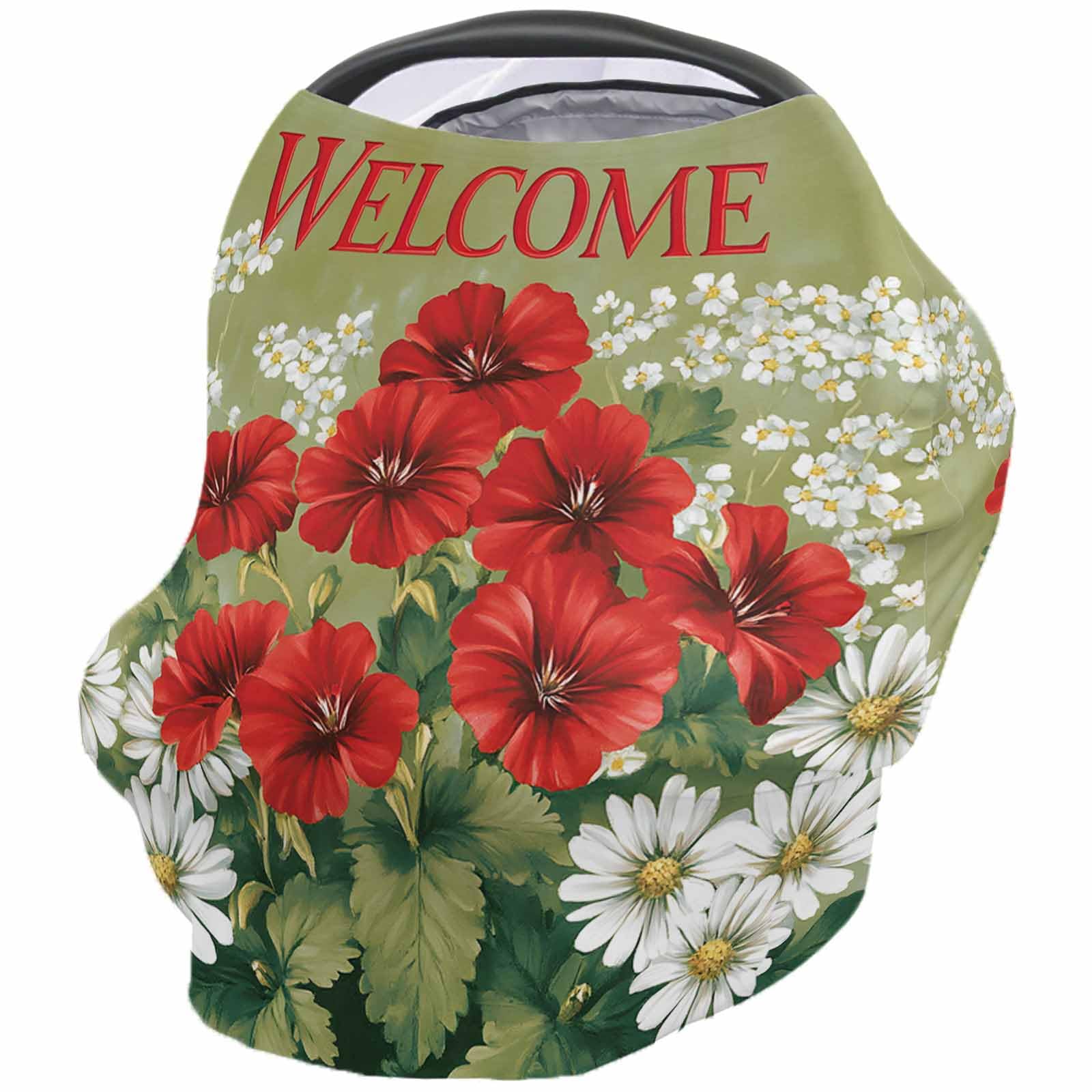 Red White Floral Nursing Cover for Breastfeeding Scarf, Sage Green Welcome Country Style Baby Car Covers Super Soft Multi Use for Canopy Shopping Cart Cover Blanket Stroller Cover