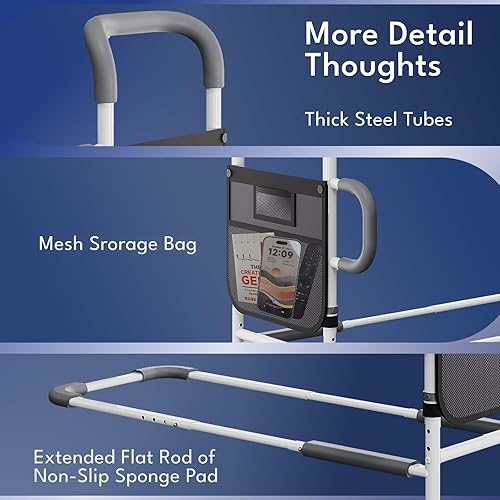 Miniatura 7 de HOMEAL Rieles de cama para adultos mayores de seguridad - Rieles de asistencia para cama ajustable para personas mayores, riel de protección de cama