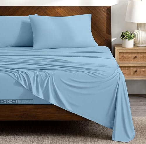 Miniatura 108 de Juego de sábanas de bolsillo extra profundas (4 piezas) 100% algodón egipcio de 400 hilos, bolsillo profundo de 22 pulgadas, sábana bajera ajustable