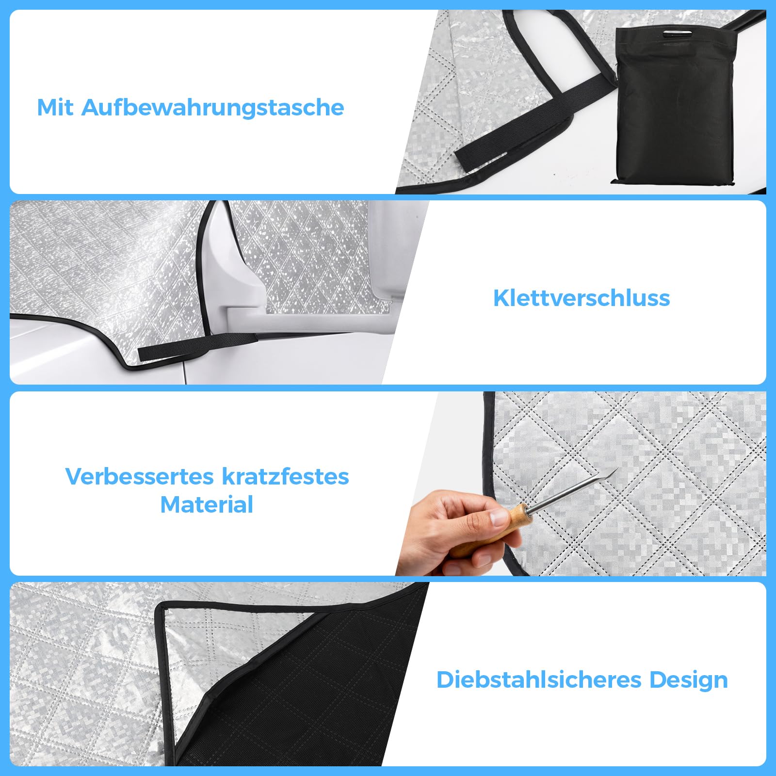 Thermische Fenstermatte Silber Thermische Abdeckung für FIAT Ducato, Citroen Jumper X250/290 von 2006-2025, Wohnmobil Sonnenschutz Frontscheibenabdeckung, Ganzjahresschutz gegen UV, Hitze, Frost