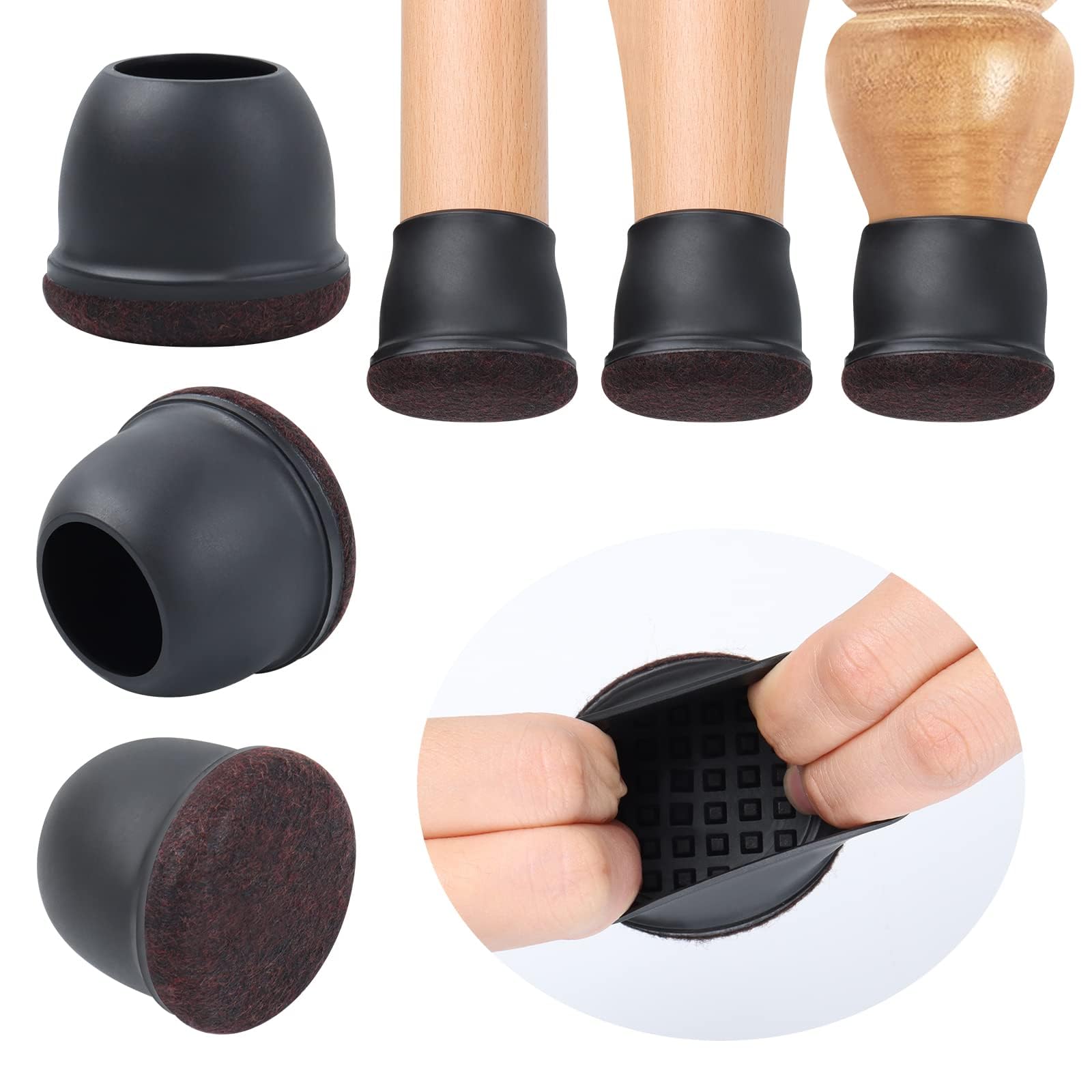 Ezprotekt Tapas para Patas de Silla de Tela no Tejida, Redondas, Negras, 33-43mm, Fundas para Patas de Silla, Protectores de pies de Silla de Movimiento Suave