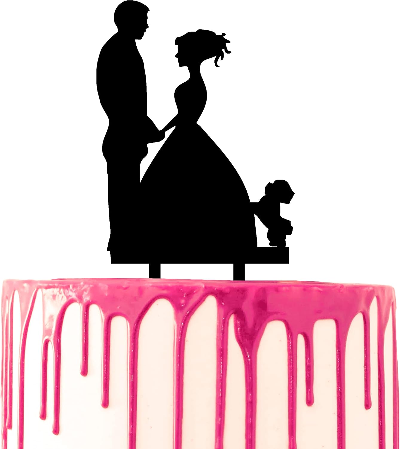 CARISPIBET wedding cake topper groom and bride facing each other with a small dog acrylic