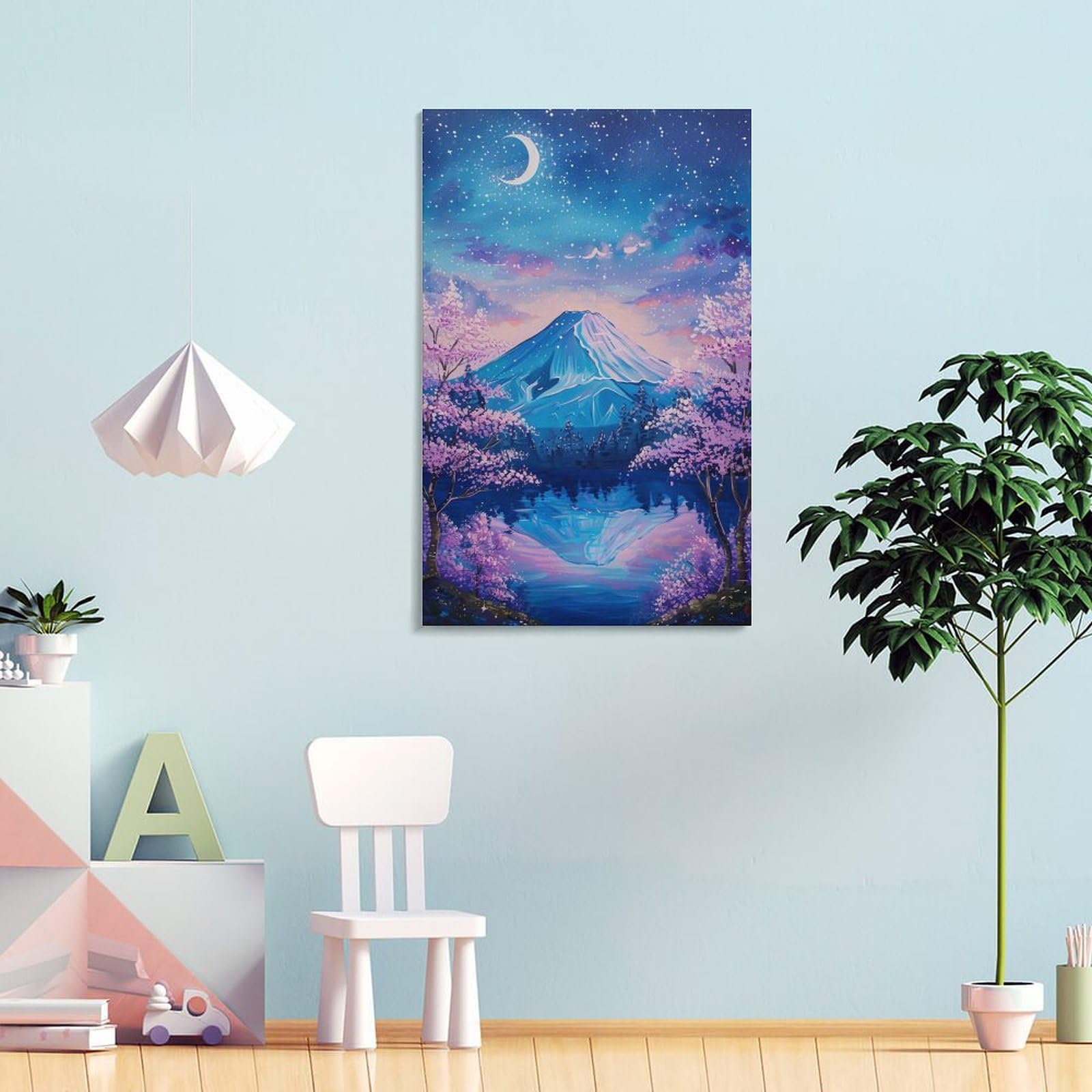 Amazon.co.jp: 絵画 富士山の夜桜が美しい景色インテリア 絵画 美しい