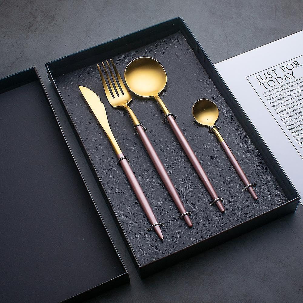 Homevilla Stainless Steel Gold Cutlery Reusable Nordic Gold Cutlery Flatware Cutlery Set with Square Edge for Kitchen Ideal for Daily Use (Pink)