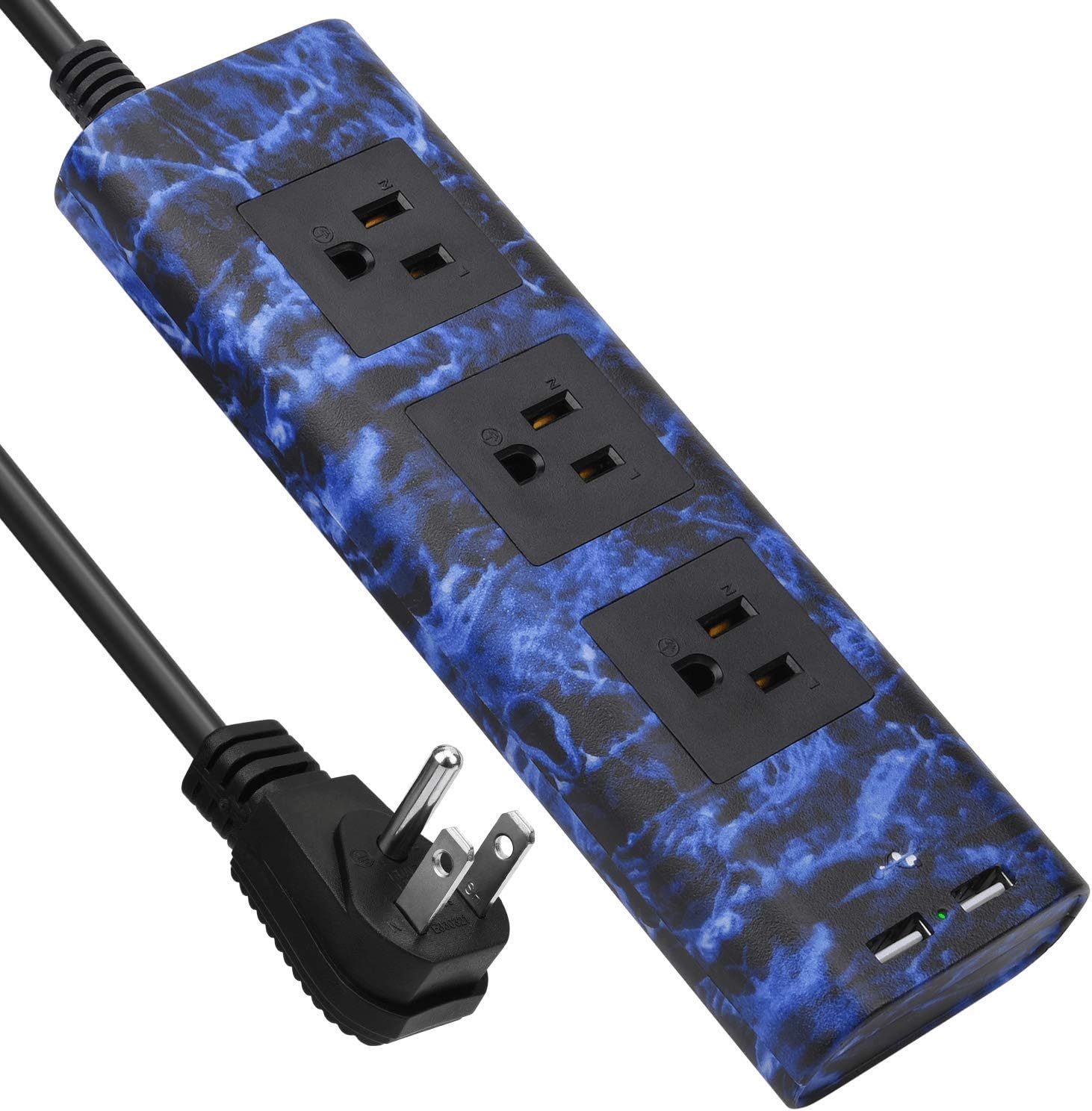 Surge Protector Power Strip with 2 USB 3 Outlet, 9.8 Ft Extension Cord, UL V-0 Fireproof, with Cable Tie OverLoad Protection ON/OFF Switch Flat Plug 110-240V, for iPhone Home Office Travel, Black Cord