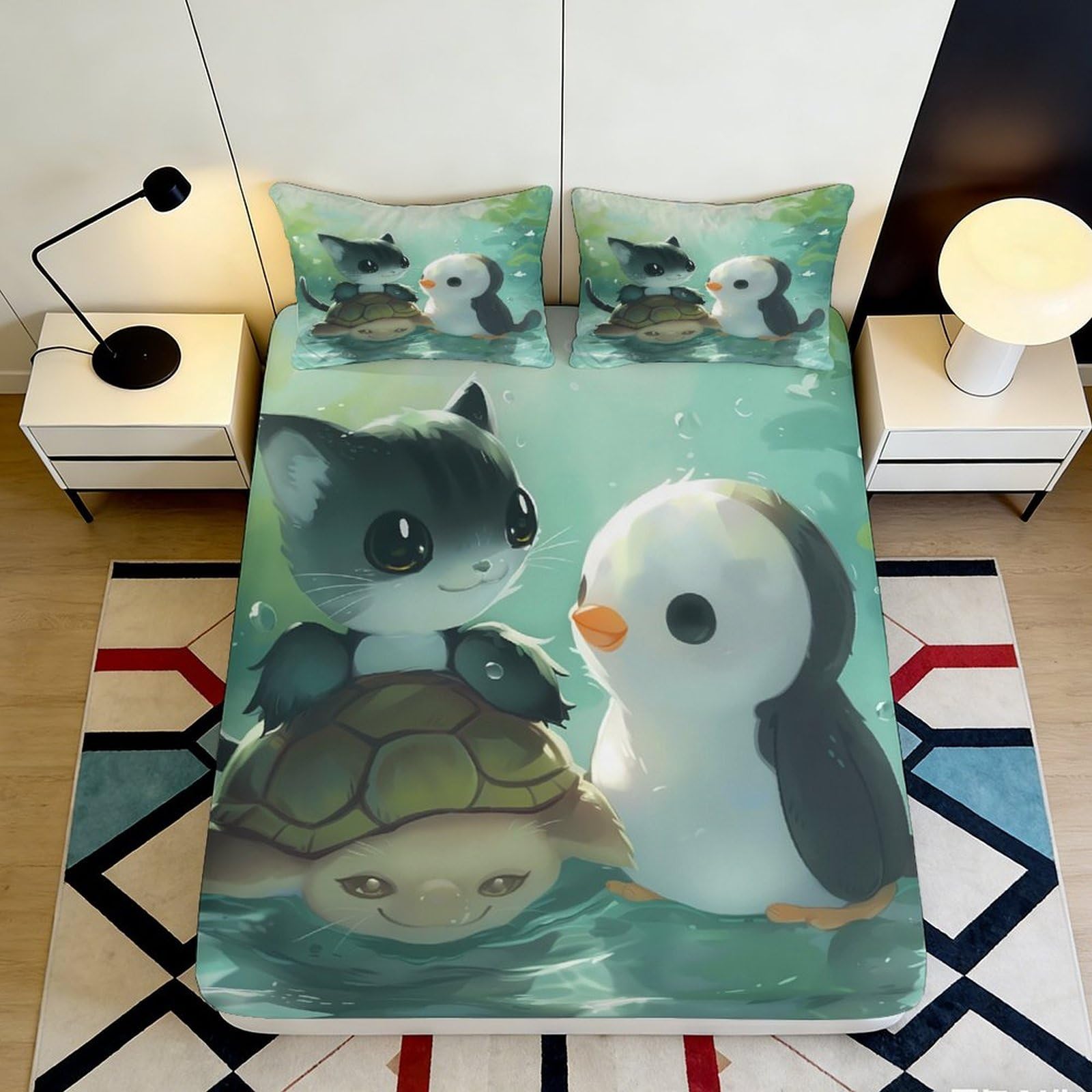 3D Printed Tree Animal Fitted Sheet Microfiber Elastic Hem Deep Pocket Bedroom Bedding Animal Mattress Fitted Cover Full Wrap 140x200x25cm