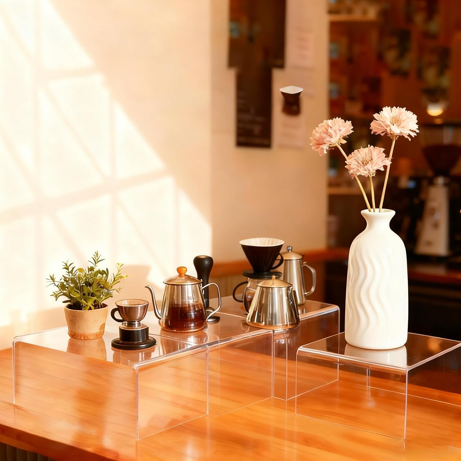 6 Pcs Acrylic Display Risers 5 mm Thick Clear Rectangular Display Shelf Cupcake Stand for Jewelry Perfume Figures Show Collectibles,Dessert (8,9,10,11,12,14inch)