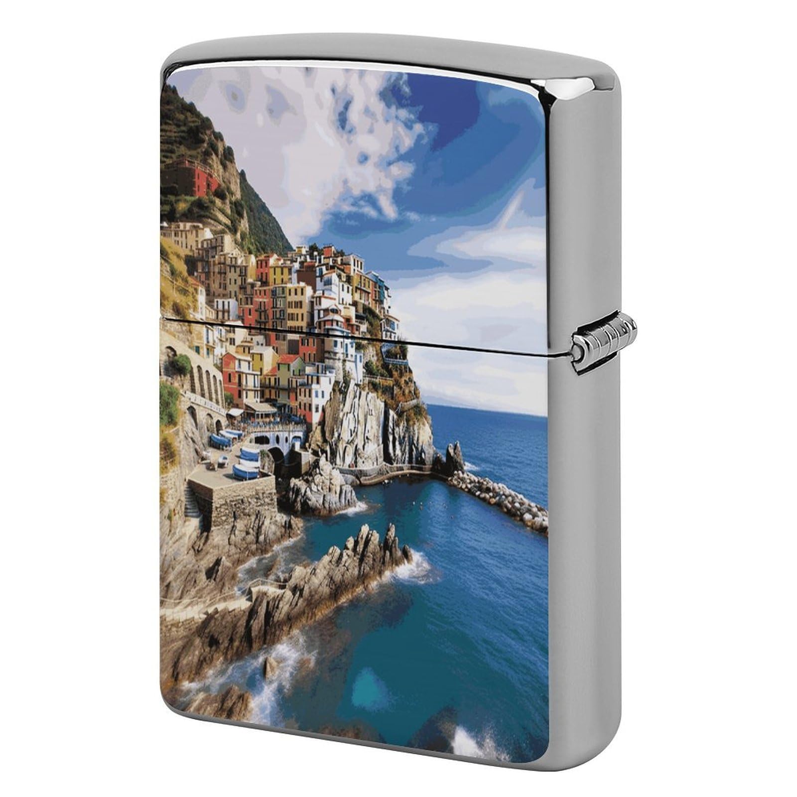 Btcowzrv Style Cinque Terre Scenery Metal Lighter Case Sleeve Cover Holder