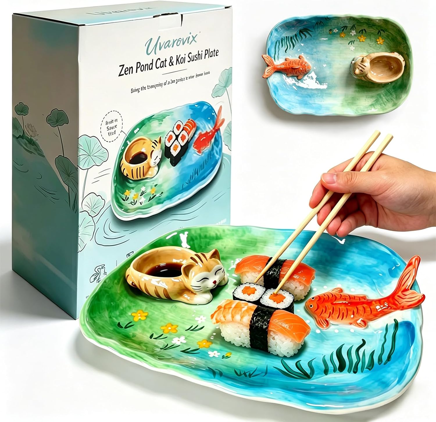 Funny Cat Sushi Plate - Hand‑Painted Ceramic Cute Plates Party Decorations