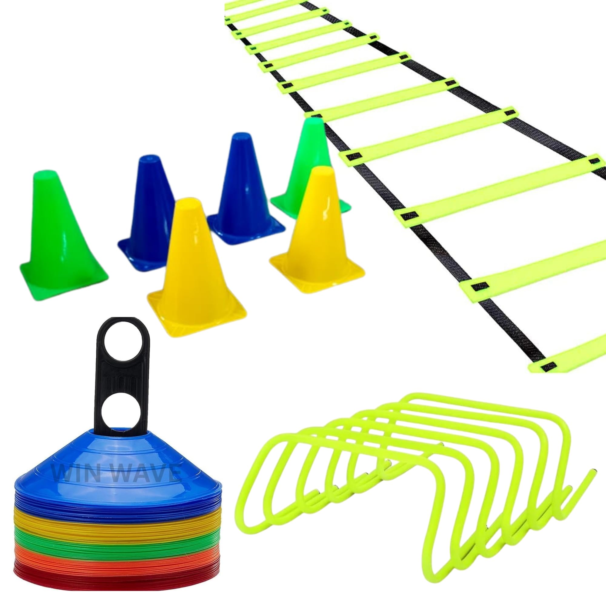 Agility Training Kit – 20 Pcs Soccer Cones, 6 Pcs 6 Inch Marker Cones, 8 Meter Speed Ladder with 16 Rungs, 6 Fluorescent Green Hurdles – Track & Field Fitness Equipment Set-image-38