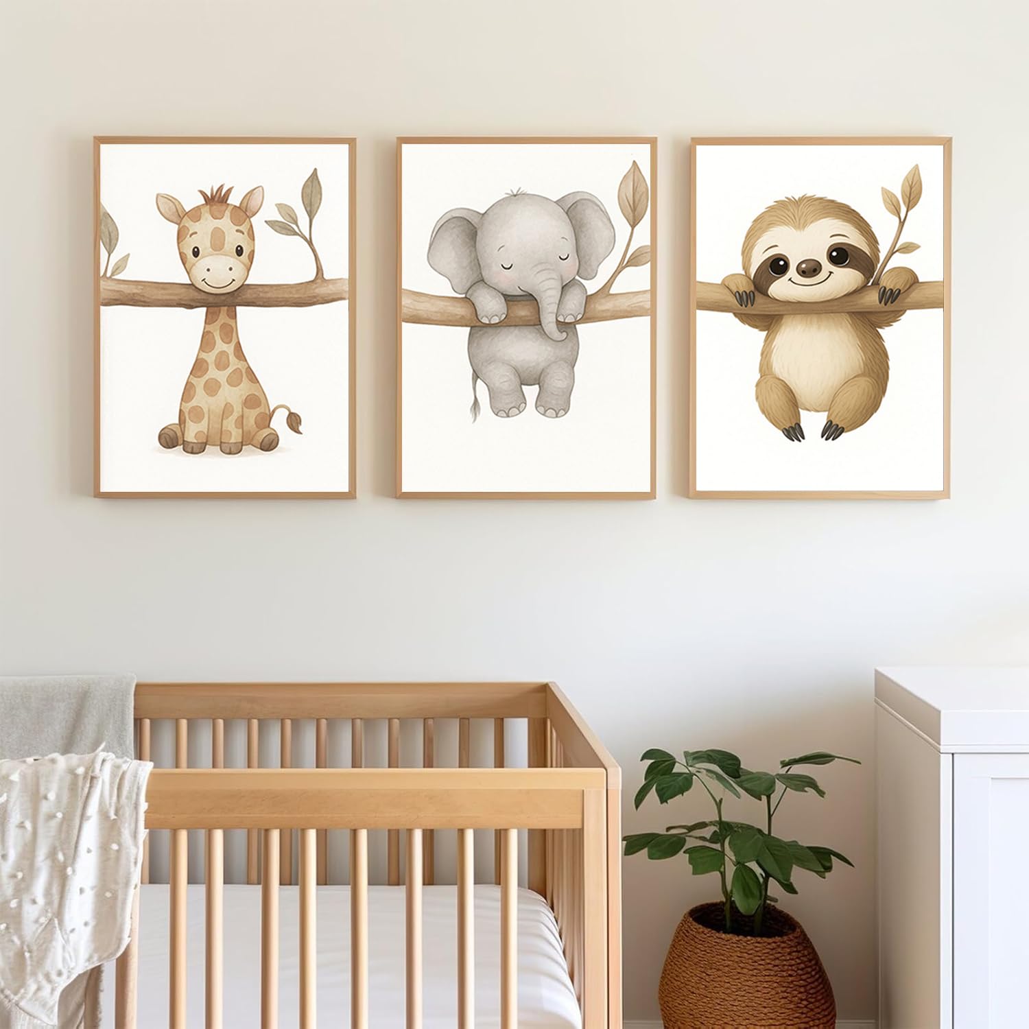 BeiYiHo 3 Affiche Chambre Bébé Beige Tableau Bebe Animaux Paresseux Elephant Girafe Poster Enfant 30 40 Toile Deco Chambre Bebe Poster Chambre Enfant Garcon Cadeau SANS CADRE (BYCH084-30x40)