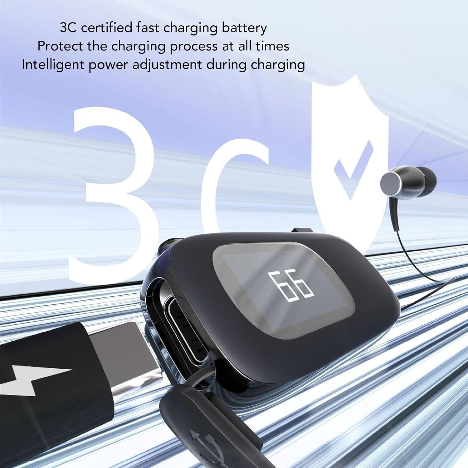 Retractable Bluetooth Headphones with Clip, Bluetooth Earbuds with LCD Digital Display, Comfortable Headset 20h Talking Time Sports Business Trucker Driver Earbud (Electroplated