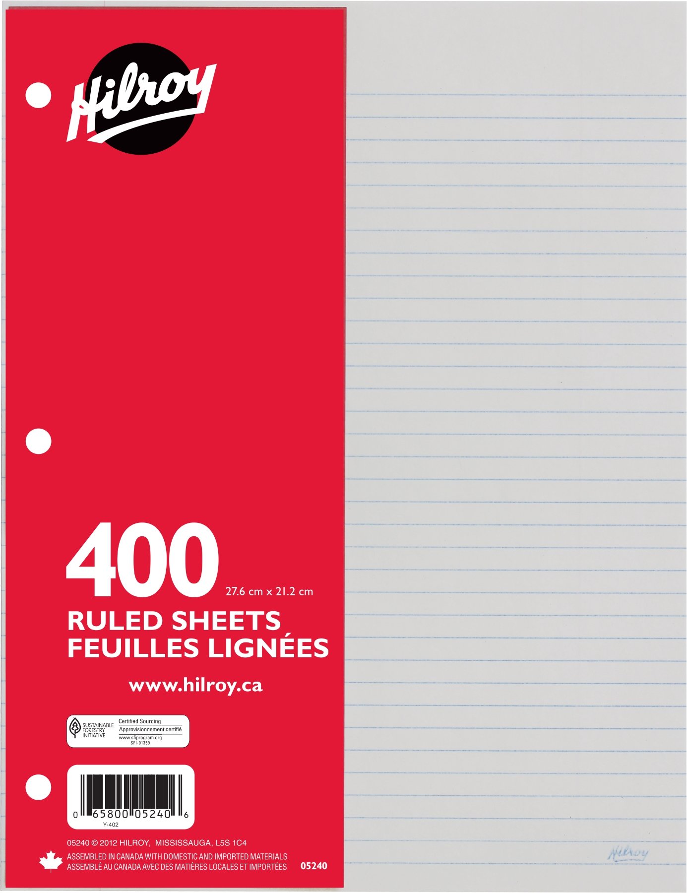 Hilroy Ruled Refill Paper, 3 Hole Punched, 8-3/8 X 10-7/8 Inches, 400 Sheets Per Pack, White (05240) image 6
