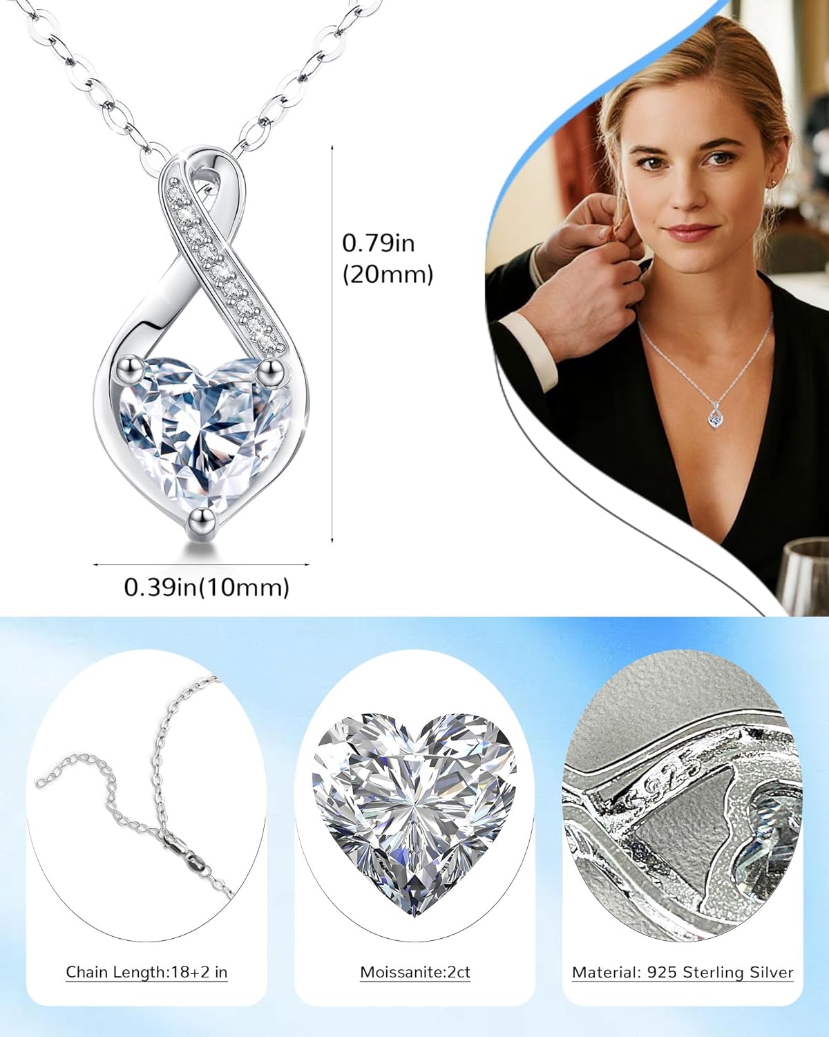 2 Carat Moissanite Necklaces for Women 925 Sterling Silver Pendant Necklace,Anniversary Present or Valentine Christmas Mothers Day Birthday Jewelry Gifts for Mom Wife Her Girlfriend - Image 4