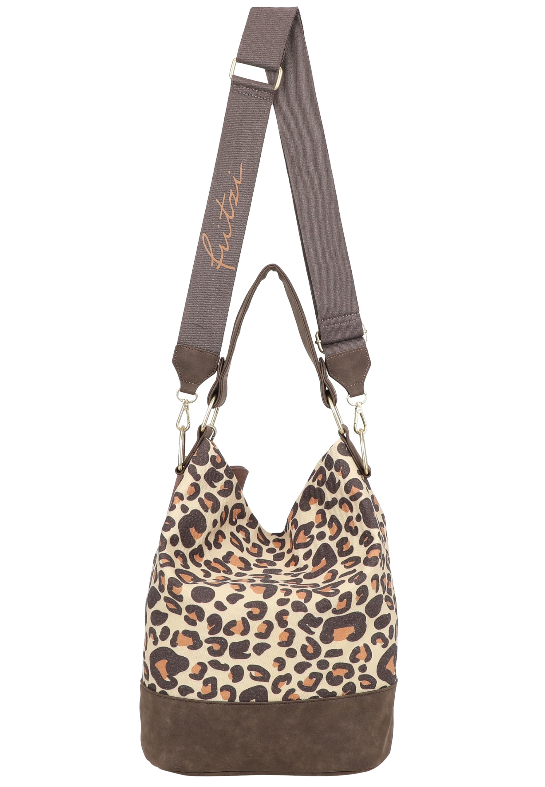 Fritzi Izzy07 Limited Leo Hobo Damen Schultertasche Handtasche Freizeit Alltag Druckknopf Canvas 38 x 18 x 35 cm, Camel