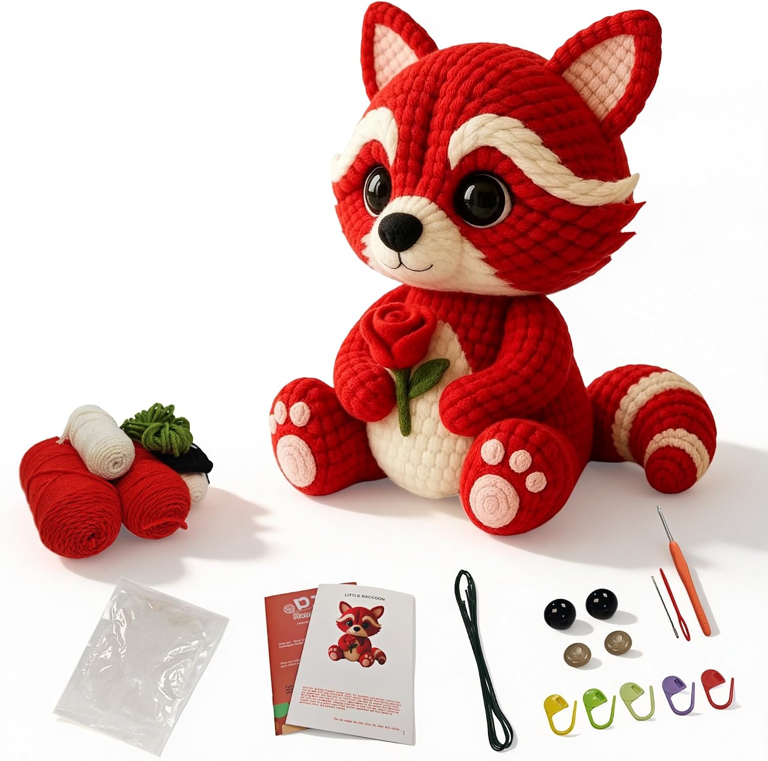 Morcolplus Raccoon Crochet Kit for Adults & Beginners, Amigurumi Raccoon Crochet Starter Kit with Step-by-Step Video Tutorials, DIY Yarn Craft Crochet Animal Kit, Cute Woodland Gift (Black)