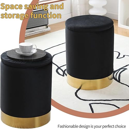 Miniatura 26 de Mxfurhawa Taburete otomano de terciopelo multiusos con base de metal, moderno taburete redondo para tocador, silla otomana, soporte acolchado de 300