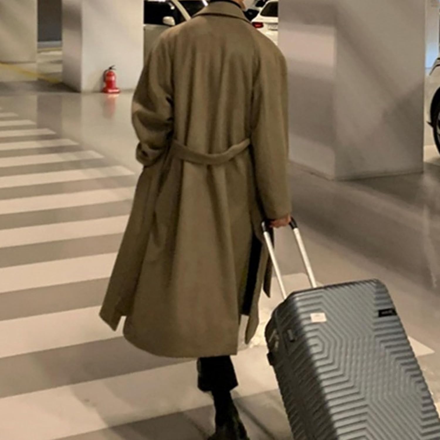 Maiyifu-GJ Men's Full Length Trench Coat Slim Fit Single Breasted Wool Blend Long Pea Coat Fall Winter Warm Overcoat