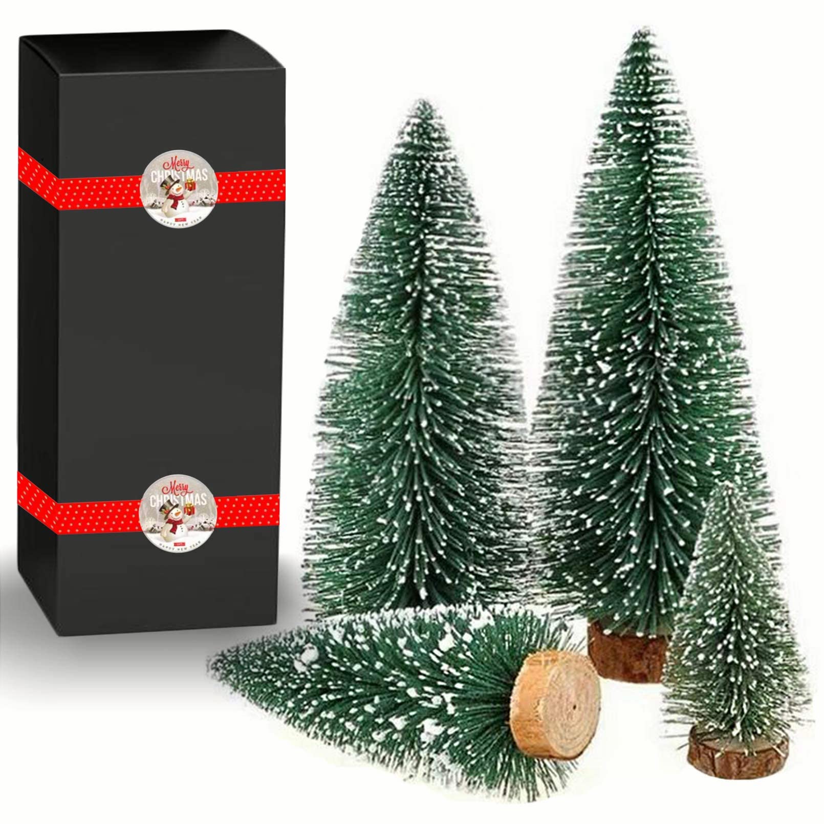 ANTUNIHOD Desktop Miniature Christmas Trees Mini Pine Tree with Snow and Wood Base for Xmas Holiday Party Home Tabletop Decor（4Pcs）