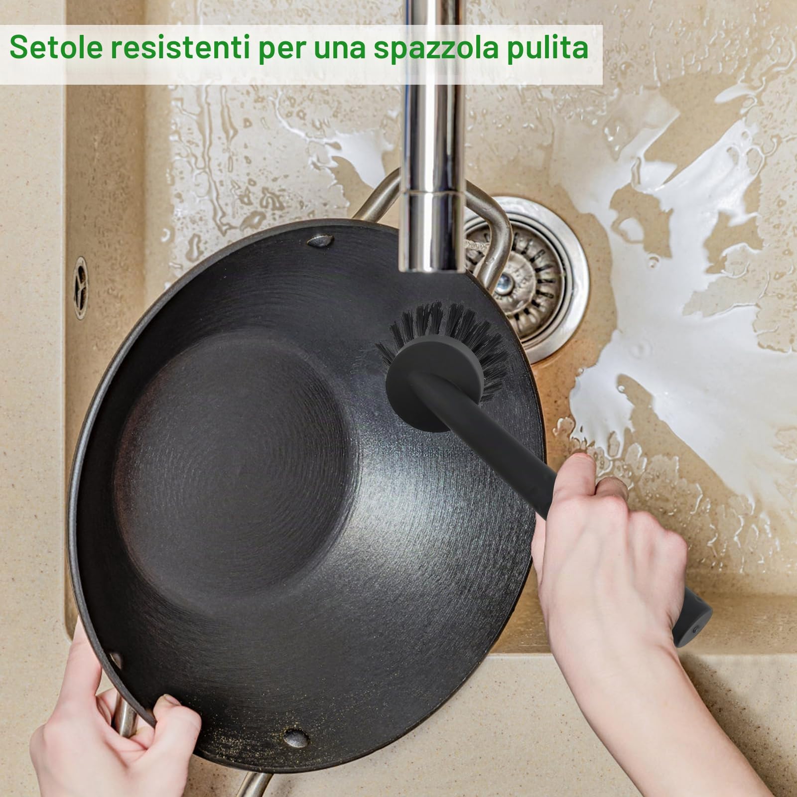 Dosatori per Sapone Liquido, Set di Dispenser Sapone Cucina, con Spugna, Spazzola e Tappetino di Drenaggio, Porta-Spugna per Lavello da Cucina, Organizer Lavello Cucina, Nero