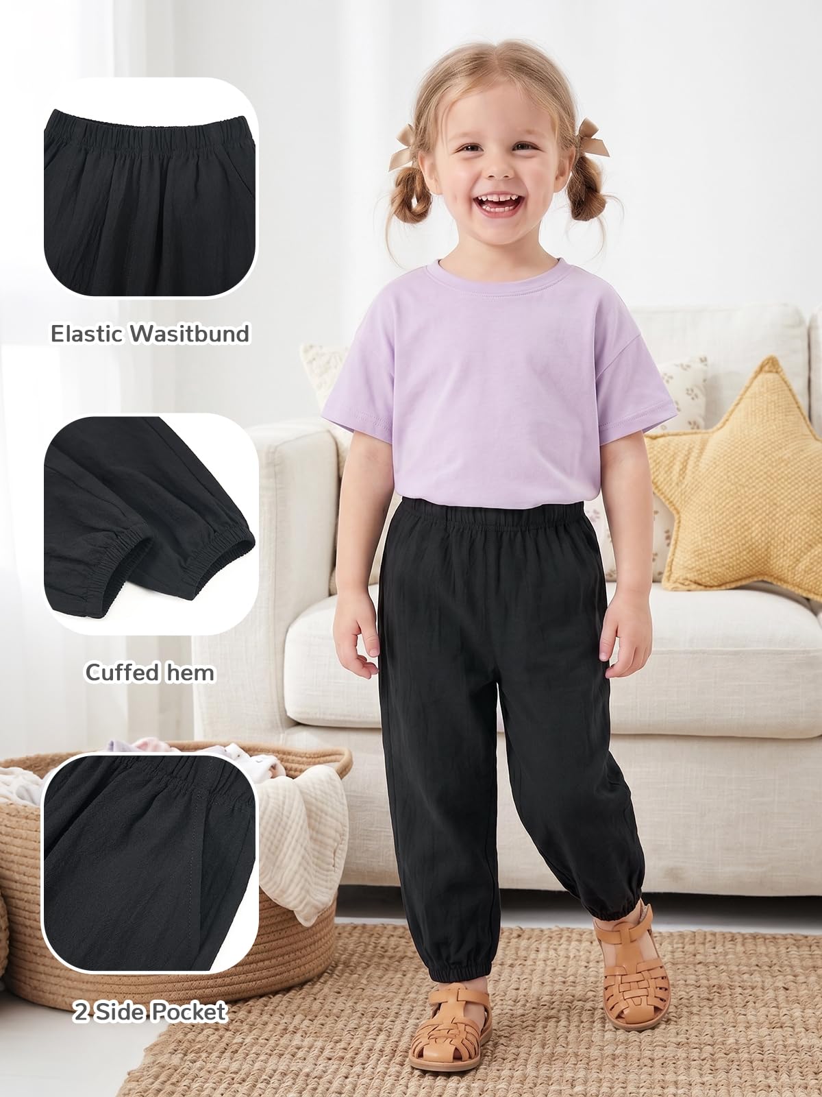 Miipat Pantalones Bebé Niña 3pcs Niño Pequeño Casual Pantalones Largos Niños Verano Suave Elástico Cintura