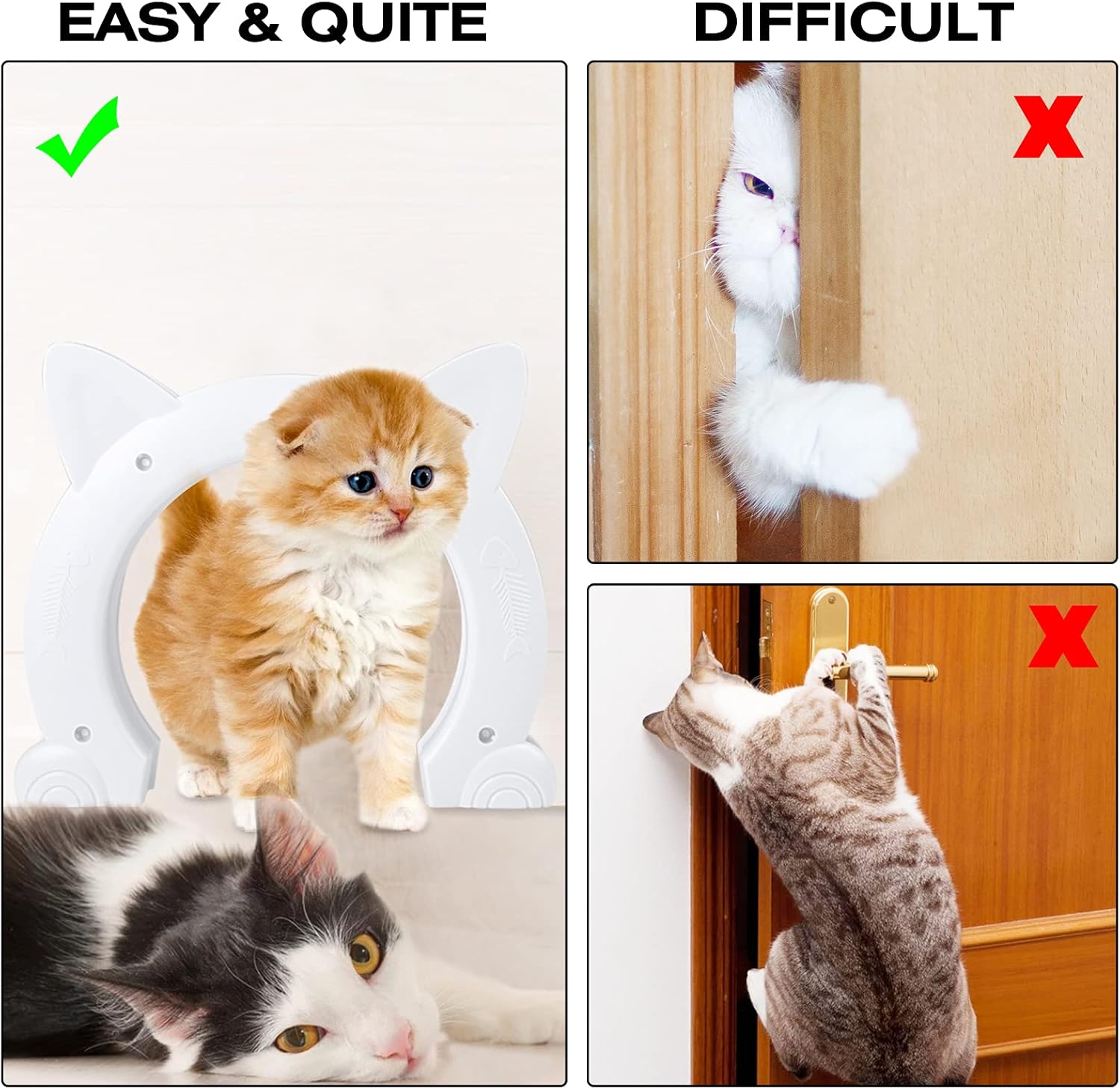 Cat Door Kitty Shaped Hole，Interior Pet Door for Cat and Small Petsup to 21lbs, Fits Inside Door