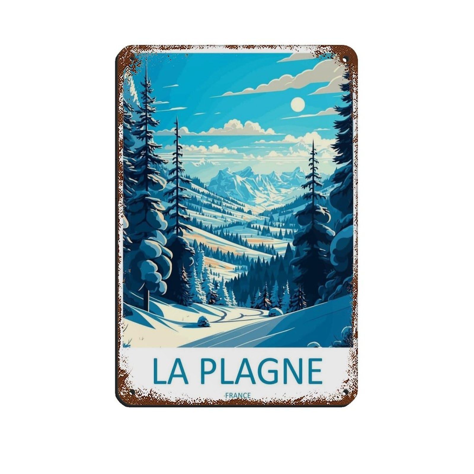 La Plagne Travel Art Ski Art Gift (62) Retro Poster Metal Tin Sign Chic Art Retro Iron Painting Bar People Cave Cafe Family Garage Poster Wall Decoration 8x12inch(20x30cm)