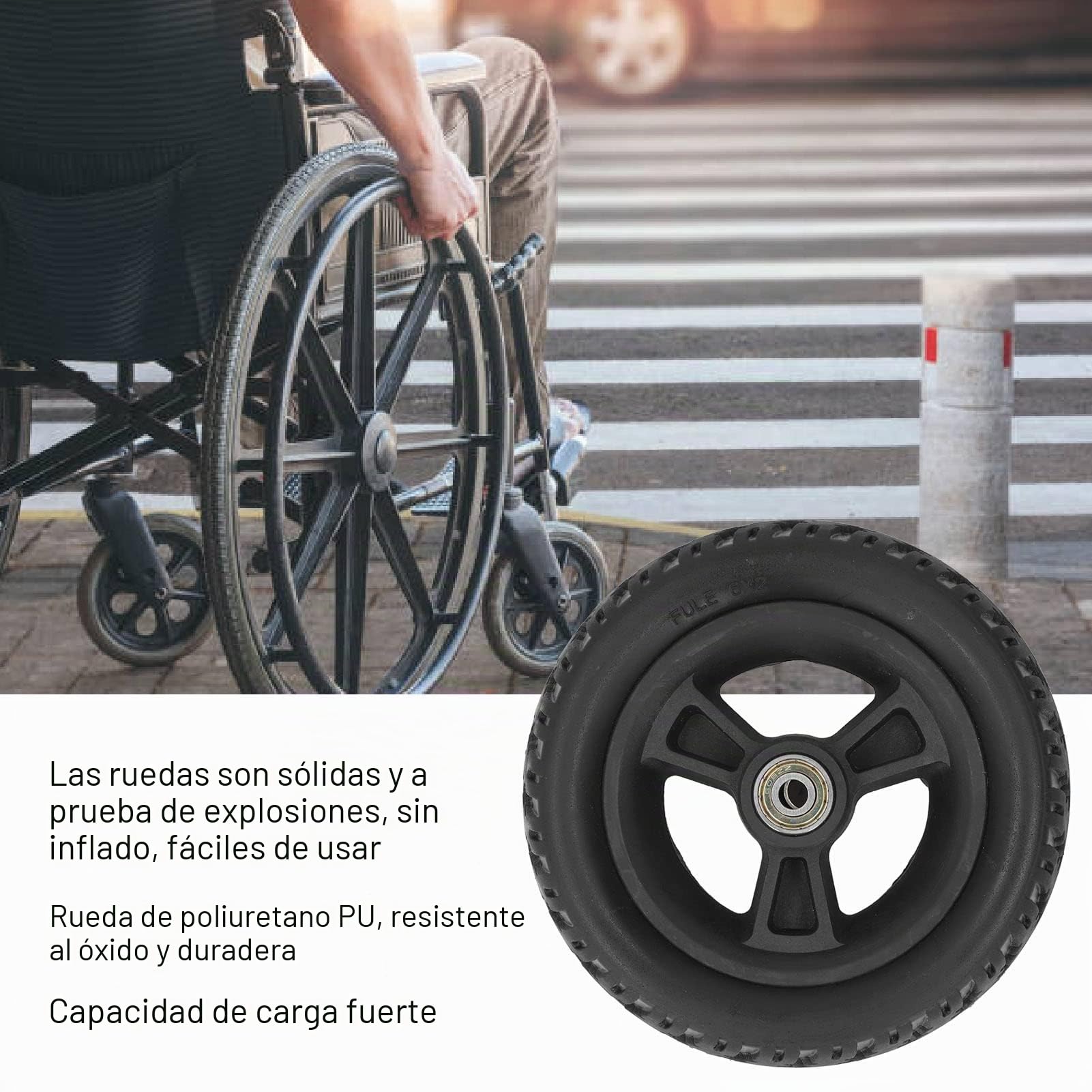 Rueda para Silla de Ruedas de 6 Pulgadas, Repuesto de Neumático Universal para Andador de Antideslizante Resistente al Desgaste PU para Sillas de Ruedas y Andadores