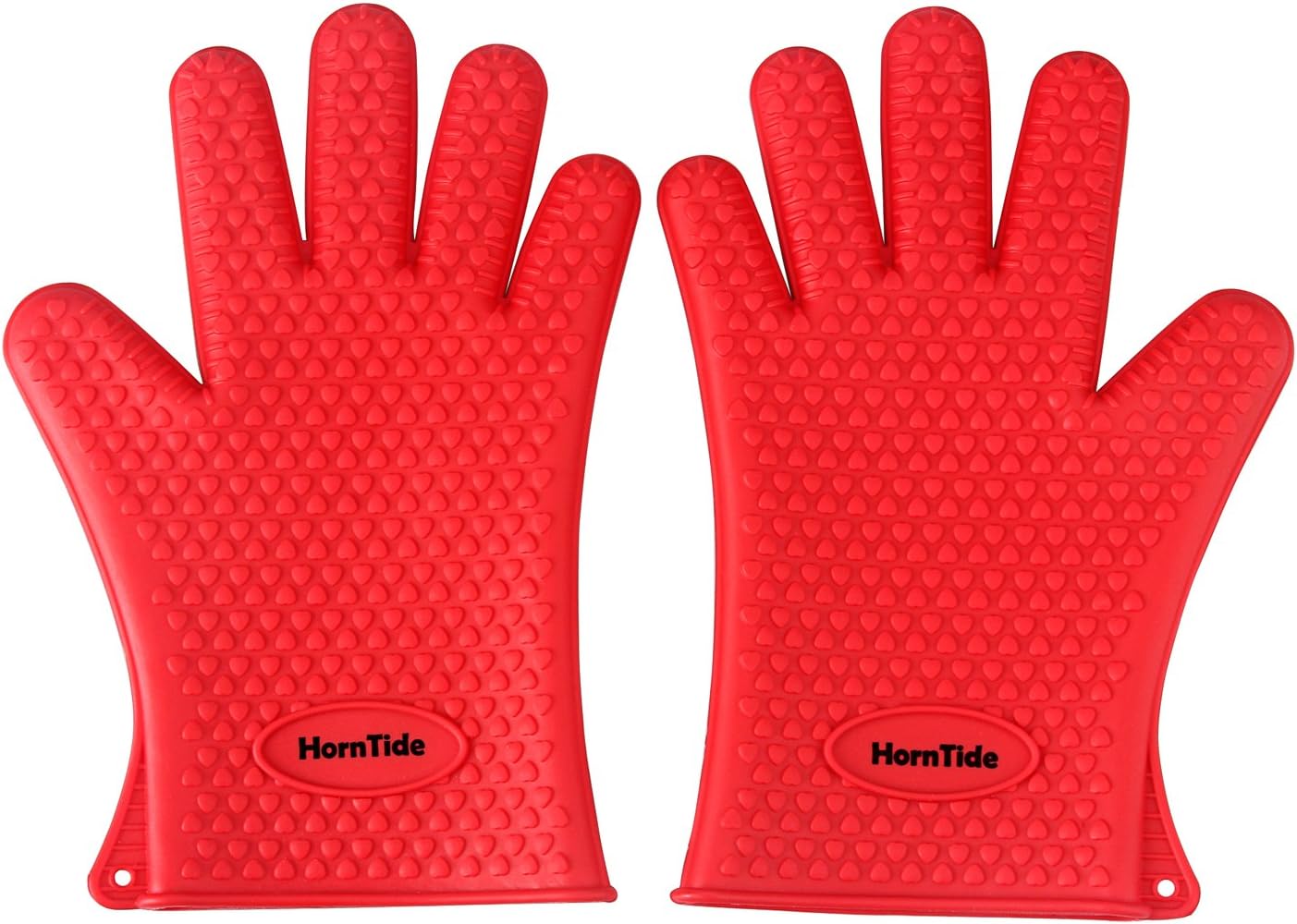 HornTide Heat Resistant Gloves Silicone Oven Mitts Withstand 230°C 446°F Five-Fingered Grip for Baking Cooking Grilling One Size Fits Most (Red)