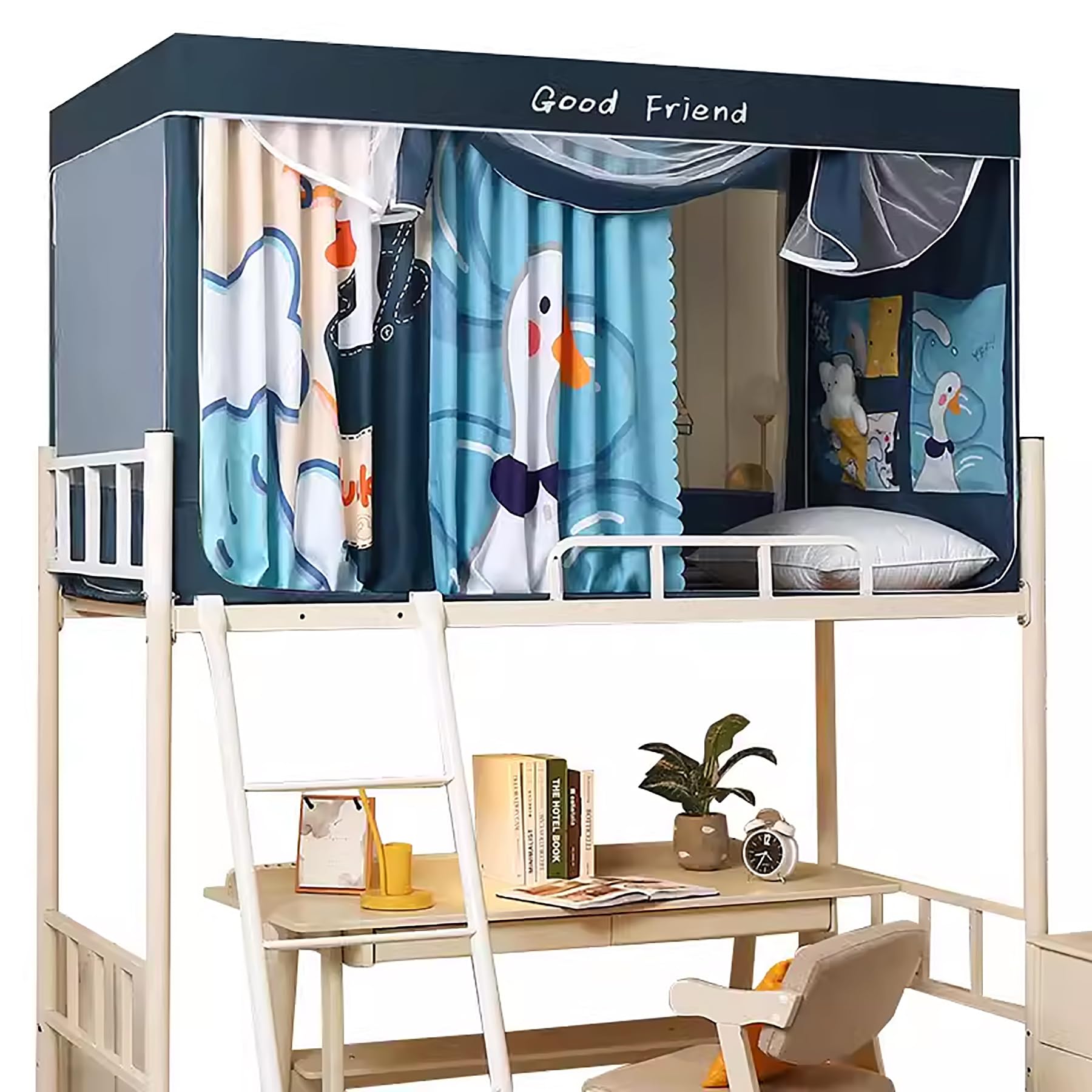 ZLGONRL Dorm Bed Privacy Canopy Twin Top Bunk Bed Tent Canopy 4 Corners Canopy Bed Frame Post Poles Canopy Bed Curtains Blackout Outer Bed Support Canopy
