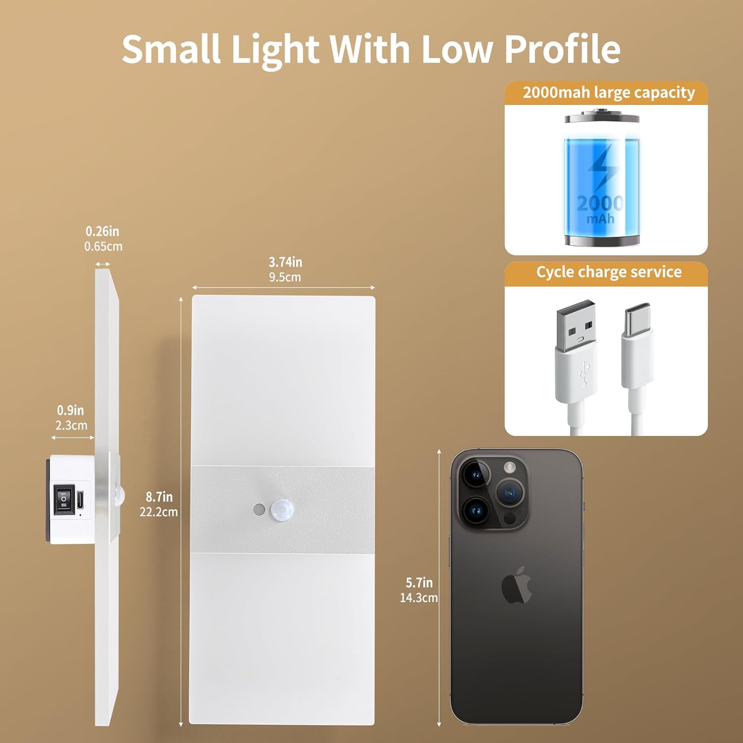 Motion Sensor Rechargeable Light, White LED Closet Light with USB-C Charging, Magnetic Mount, Auto On/Off for Hallway, Bathroom, Pantry, Under Cabinet, Battery Operated
