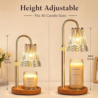 TATAANTY Candle Warmer Lamp 2 Pack with Timer & Dimmer, Adjustable Height, Wood Base for Jar Candles