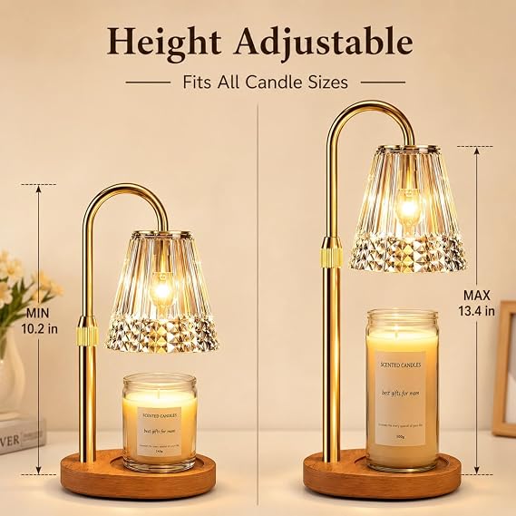 TATAANTY Candle Warmer Lamp 2 Pack with Timer & Dimmer, Adjustable Height, Wood Base for Jar Candles
