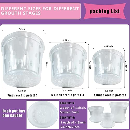 Miniatura 6 de Paquete de 6 macetas de orquídeas transparentes, macetas de plástico de 4.8 pulgadas, 5.6 pulgadas y 7 pulgadas con agujeros y platillos, macetas de