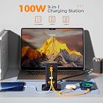 Charging Station, TESSAN 100W Max GaN USB C Charger Block, 6-Ports and 3 AC Outlets Power Tower, Fast Charging for Multiple Devices, Compatible with iPhone, Samsung, MacBook and More