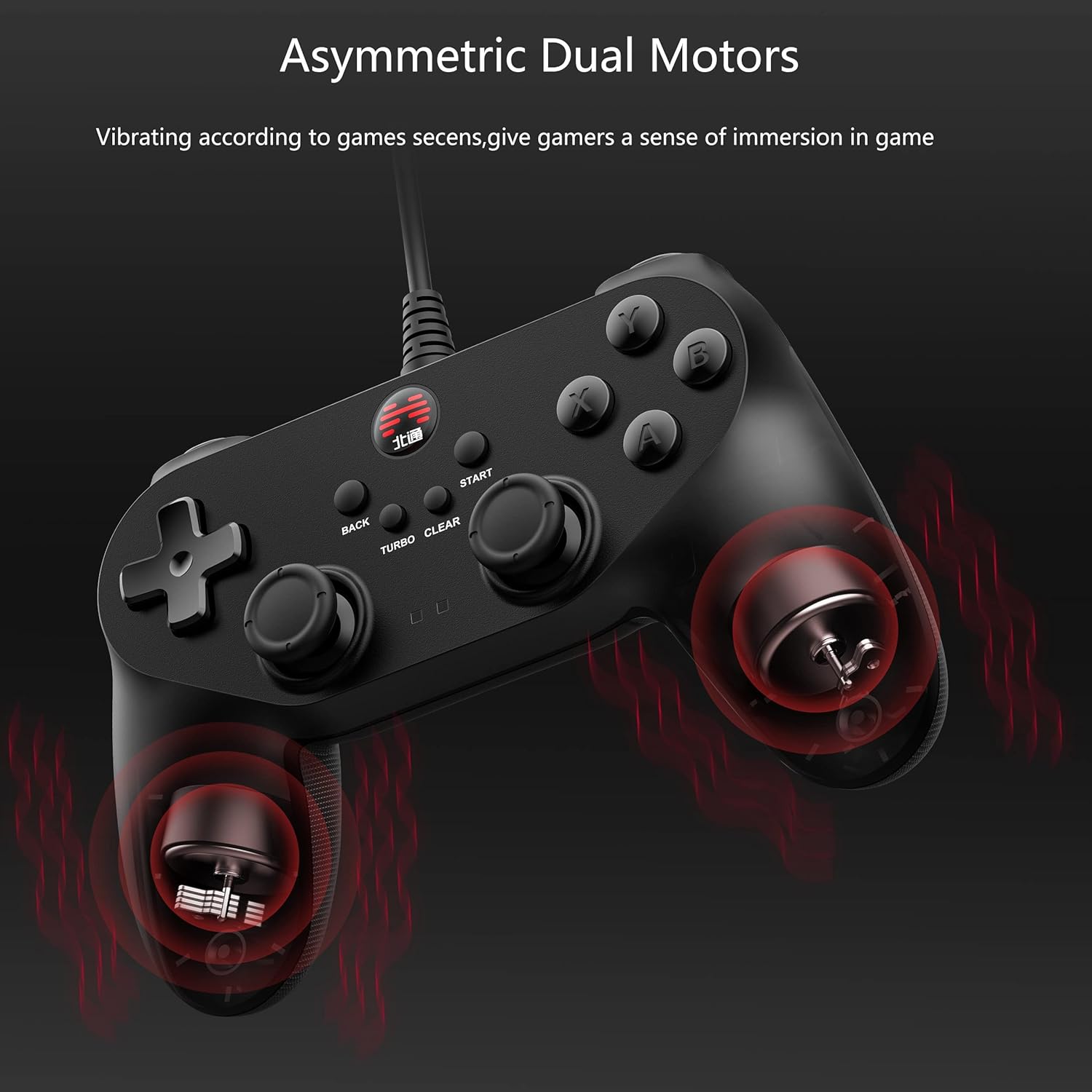 Diagram showing the internal dual vibrating motors of the BEITONG BAT 2 controller.