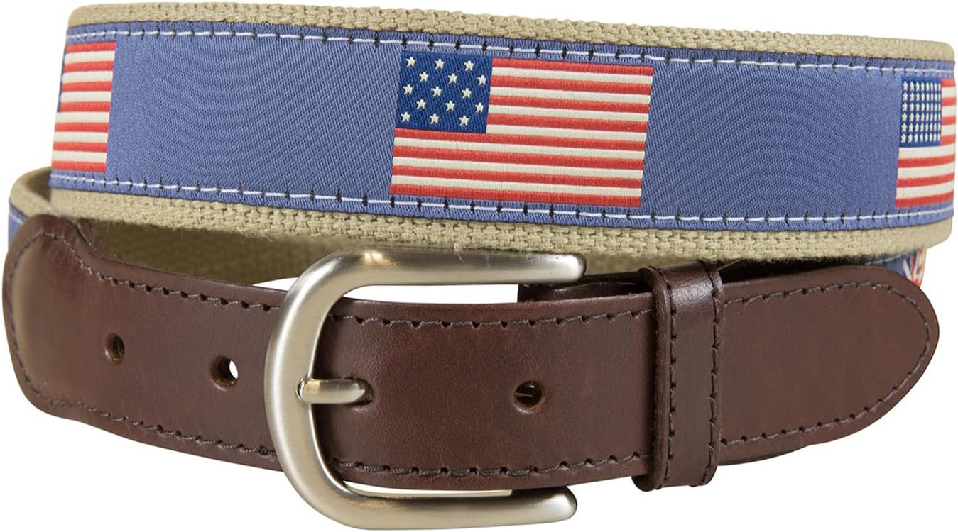 US Flags Leather Tab Belt Made in Maine