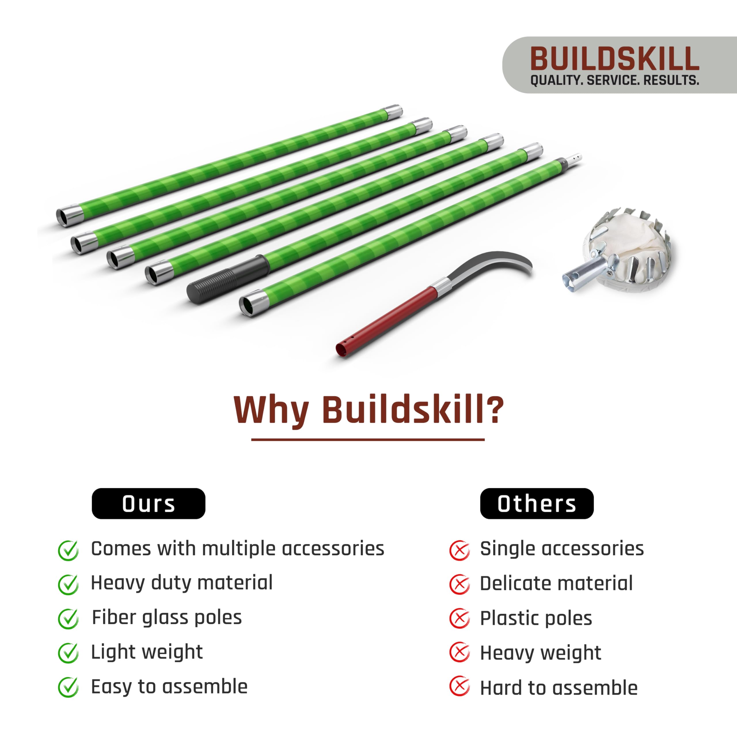BUILDSKILL 24 Ft Telescopic Coconut Plucker with Pole - Shock Proof | Adjustable Height 8-24 ft | Includes Fruit Picker | Lightweight & Durable Fiber Glass Construction - Easy Assembly - Image 7 thumbnail