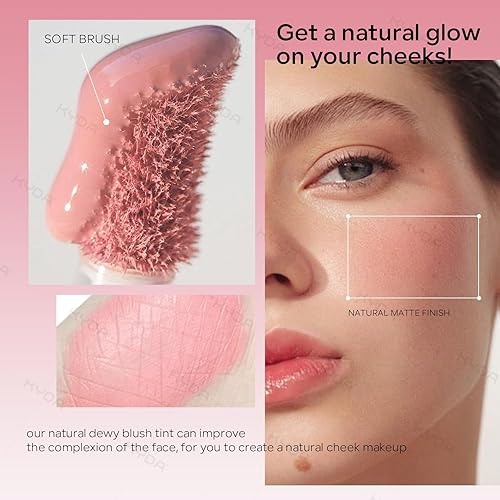 Miniatura 3 de KYDA Rubor líquido, teñido mate para mejillas, acabado húmedo duradero, rubor cremoso suave de alto pigmento, cubierta ligera mezclable, rosa nude