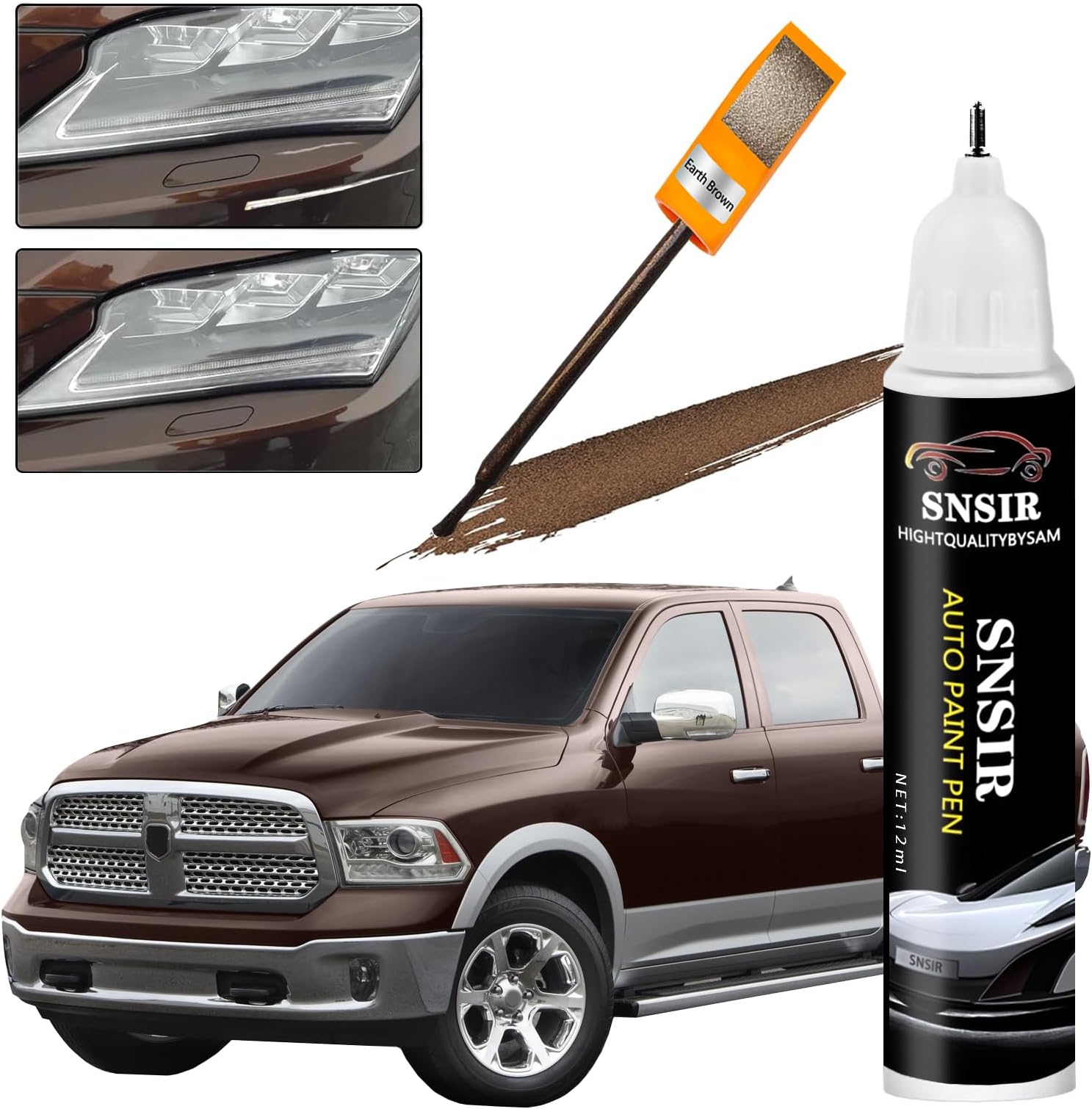 SNSIR Brown Touch Up Paint For Cars, Automotive Car Paint Pen Scratch Repair Two-In-One Touch Up Paint, Premium Car Scratch Remover for Deep Scratches 0.4 fl oz (Earth Brown)