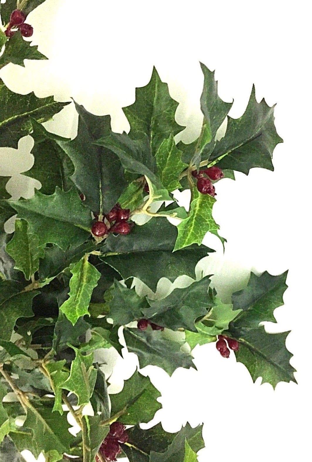 Neofleur Green Leaves Holly Bush 10 Stem 40Cm Variegated With Red Berries (Green Leaves)