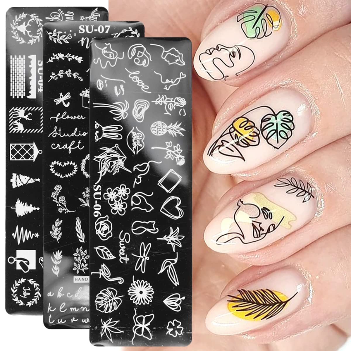 MWOOT 6pcs Set di Nail Art Stamping, Nail Template Piastra per Unghie,Mescolare Unghie Piastre Manicure Nail Piastra, UnghieTimbro Scraper Piatti Templates