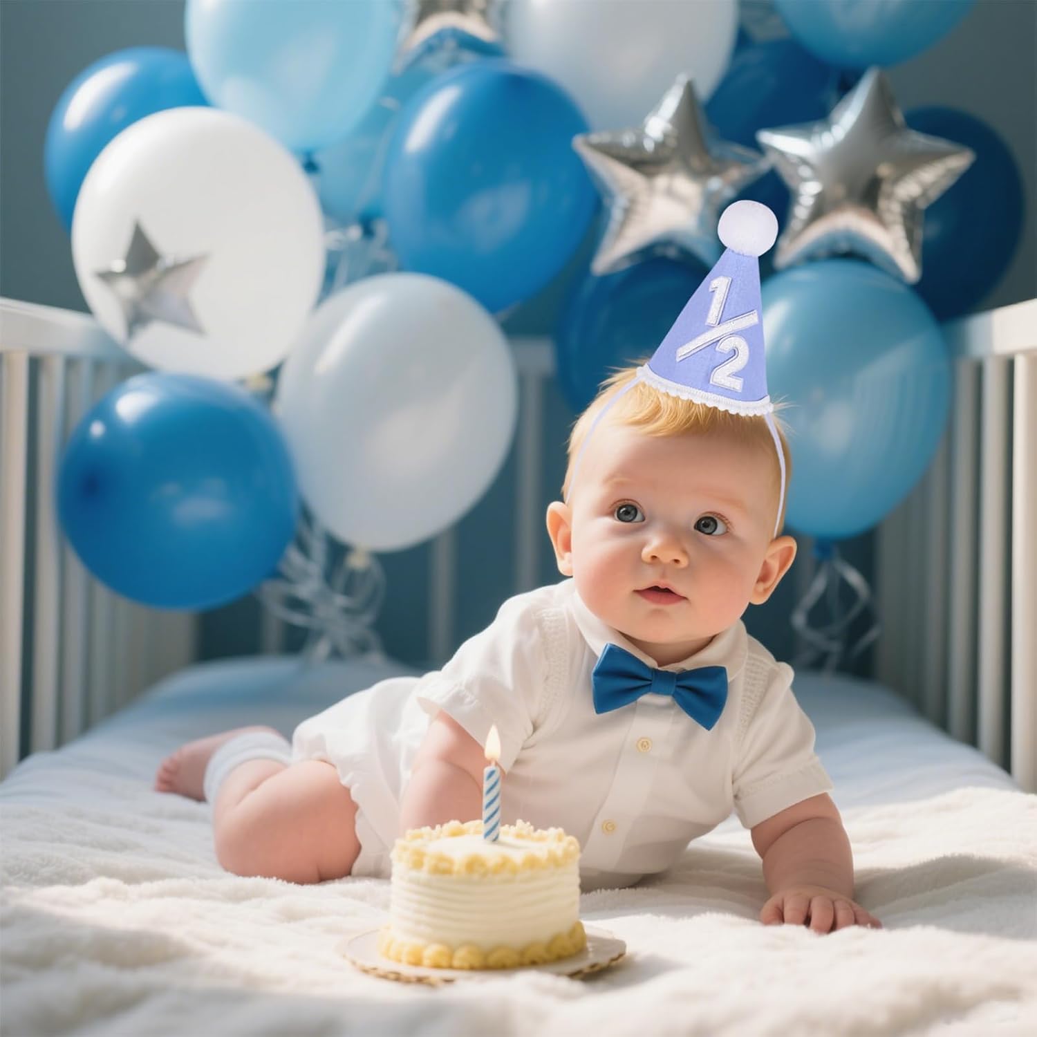 1/2 Birthday Hat for Baby Boys Girls Handmade Half Birthday Hat–Ideal for 6 Months Milestone Celebrations