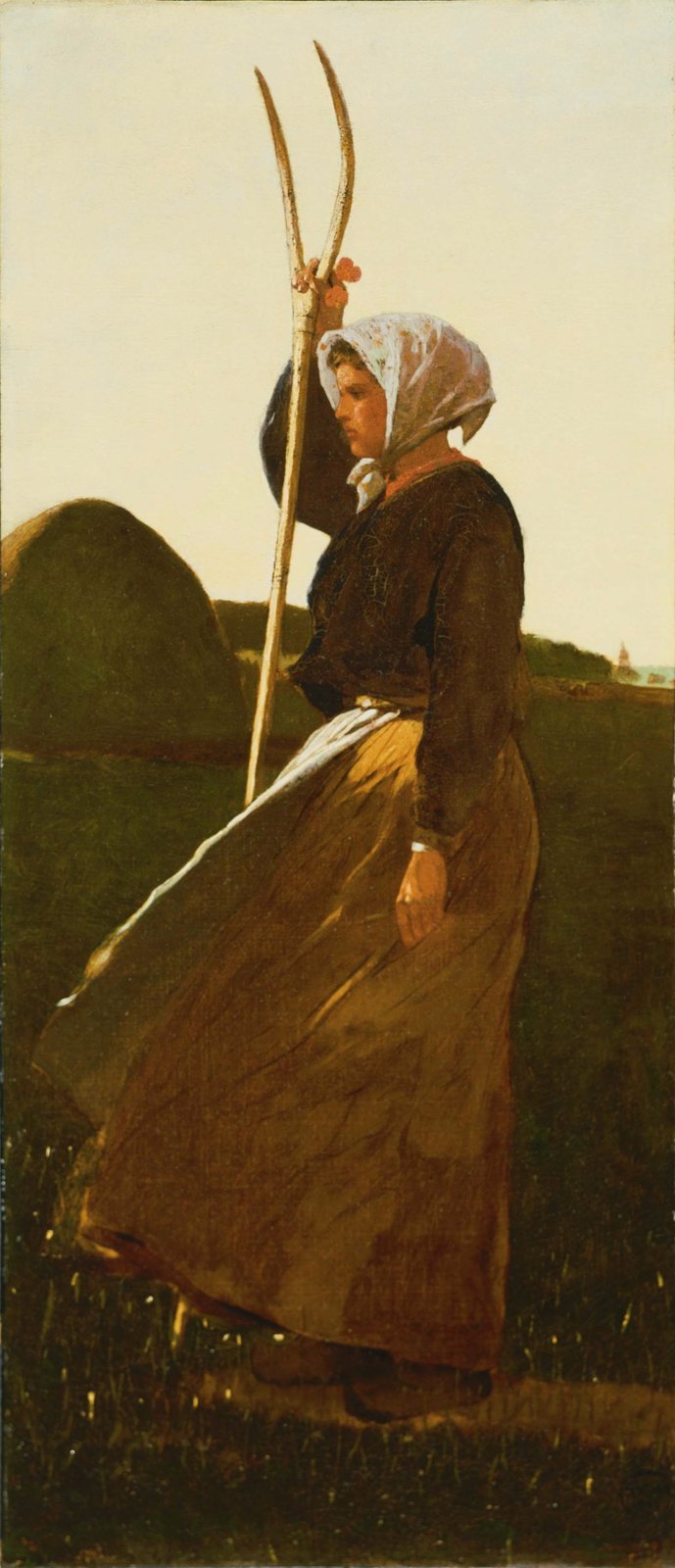 Cuadro decorativo Winslow Homer Girl with Pitchfork marco marrón chico