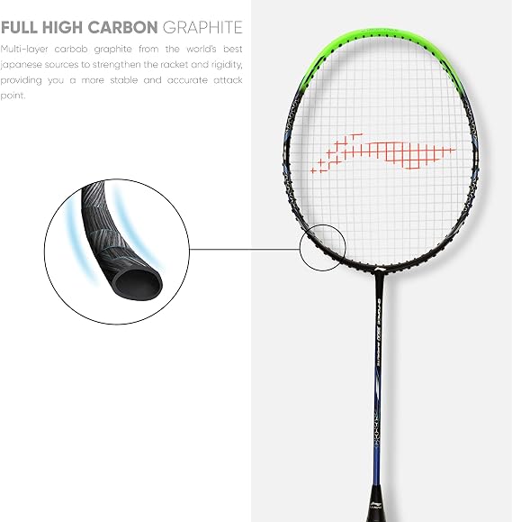 Li-Ning Badminton Racket G-Force 3600 Superlite Carbon Fibre Strung (Dark Grey, Gold, G4 - 4 1/2 inches)