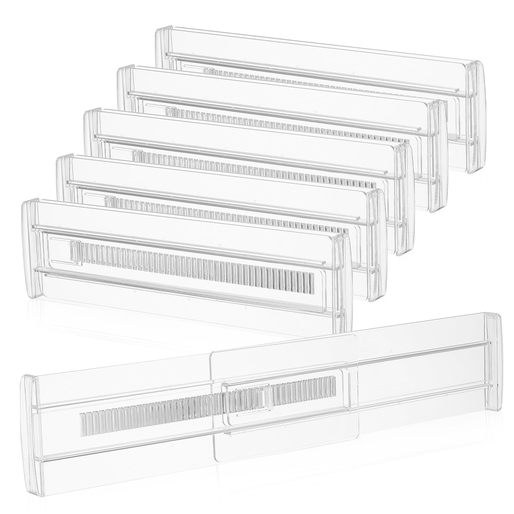 6 Divisores de Cajones de Plástico, Ajustables y Resistentes a Roturas, para Utensilios y Toallas en Cocina y Dormitorio