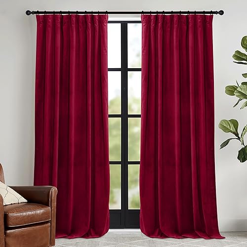 RYB HOME Chistmas Red Velvet Curtains- Super Soft Thermal Insulated Back Tab & R