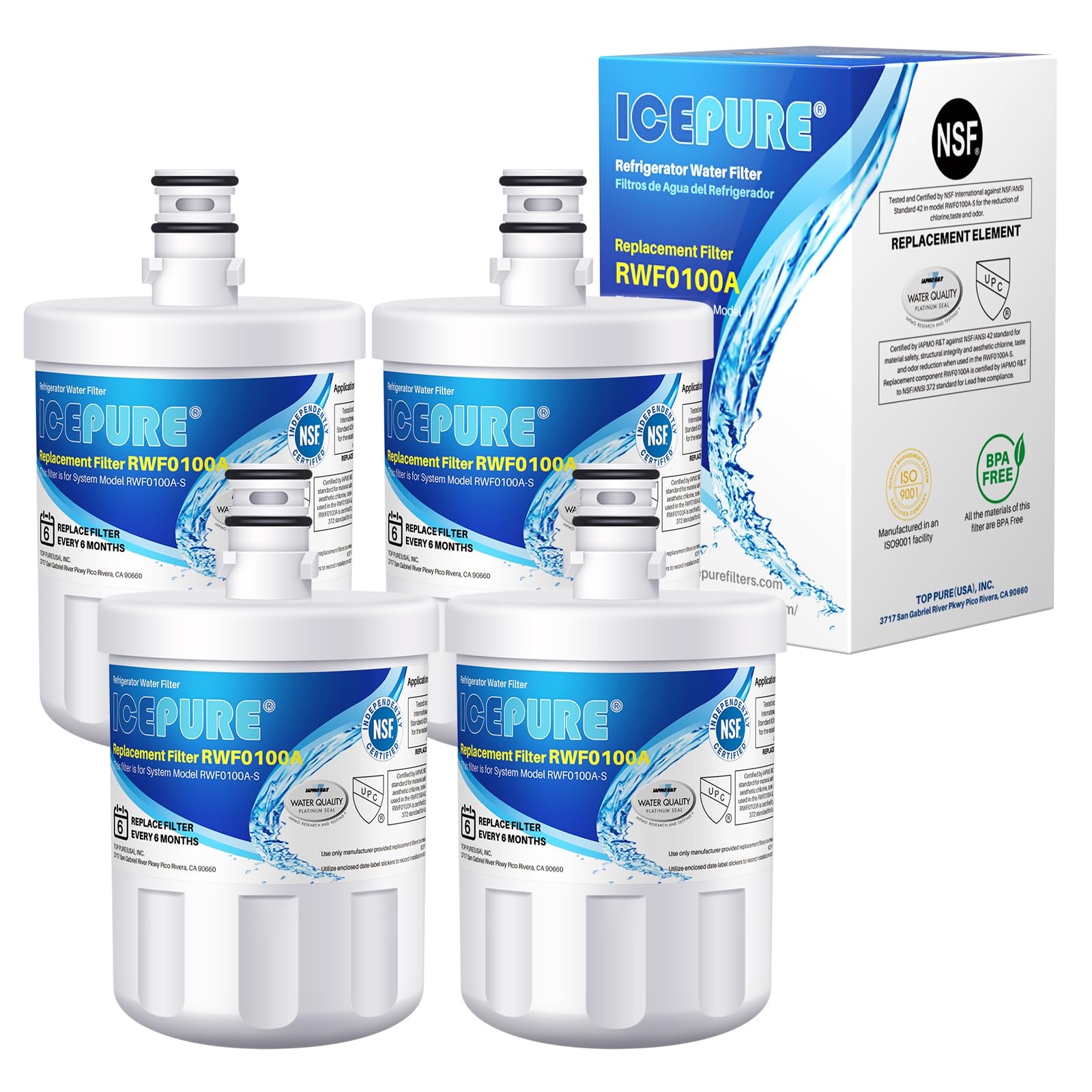 ICEPURE 5231JA2002A Refrigerator Water Filter,Compatible with LG LT500P, GEN11042FR-08, ADQ72910901, ADQ72910907, LFX25974ST, LFX25973S, Kenmore 9890, 469890 4PACK