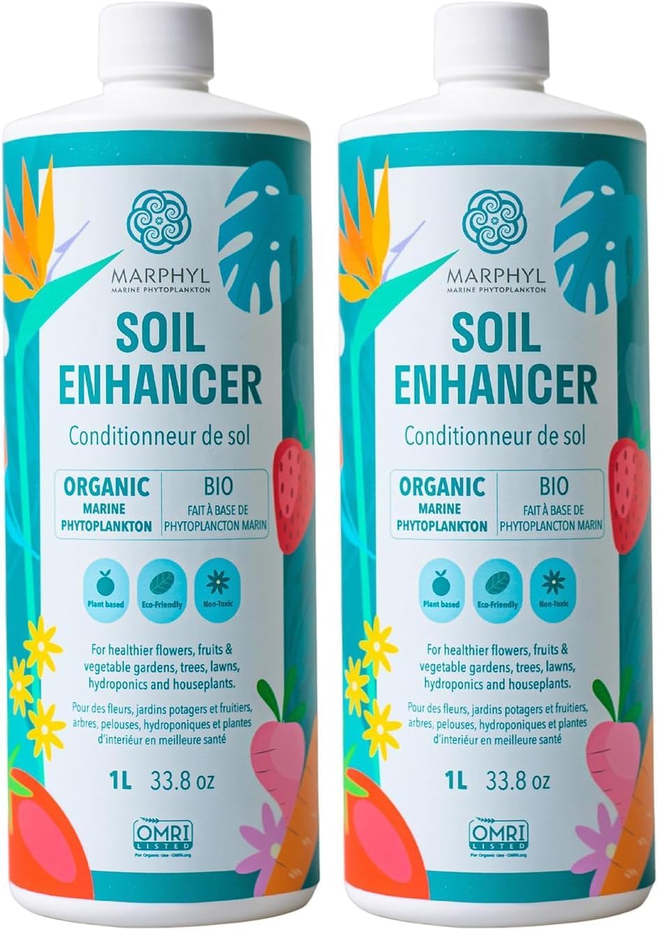 MARPHYL Plant Fertilizer Houseplants and Garden - Marine Phytoplankton Soil Improver and Hydroponic Fertilizer for Grasses, Bamboo, Succulents, & Vegetables - Organic Plant Liquid (Pack of 2)