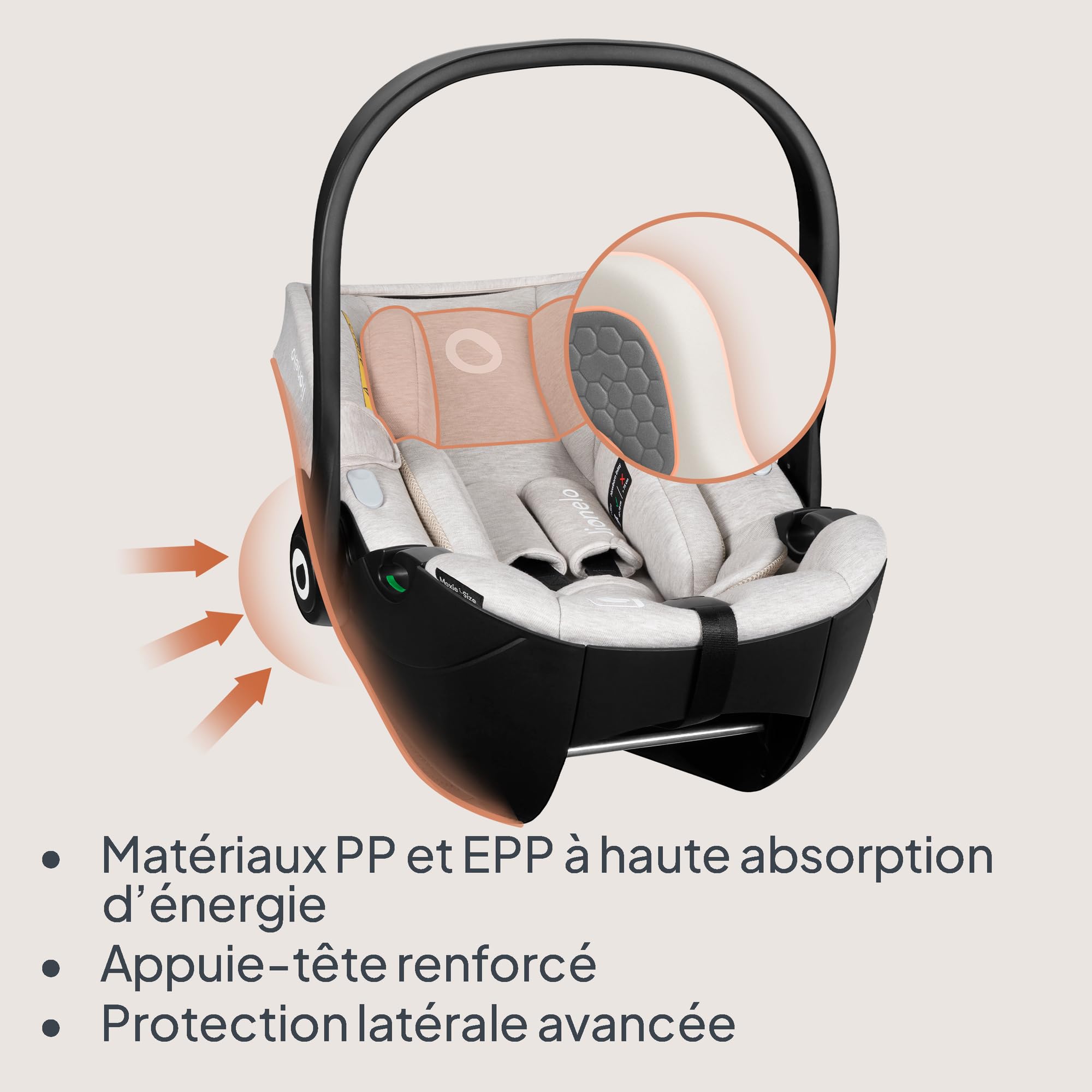 LIONELO MOXIE i-Size SET Siège Auto pour Bébé Avec Base 40 à 87 cm Porte-bébé Fixation et stabilisation ISOFIX Support stabilisateur Protection latérale, Réglage de l'Appui-Tête Insert Dri-Seat